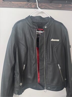 ICON Black Leather Jacket with Red Interior